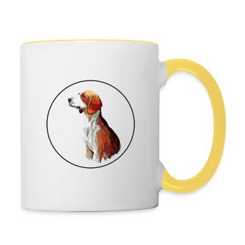 Deutsche Bracke Dog Aquarell Skizze Illustration - Tasse zweifarbig - Weiß/Gelb - Rechts