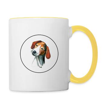 Norwegian Hound Dunker Dog Aquarelle Illustratio - Mug contrasté - blanc/jaune - Droite