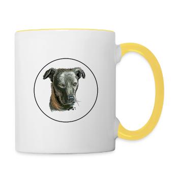 Cursinu Hund Aquarell Skizze Illustration - Tasse zweifarbig - Weiß/Gelb - Rechts