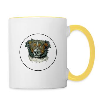 English Shepherd Dog Watercolor Illustration - Contrasting Mug - white/yellow - Right