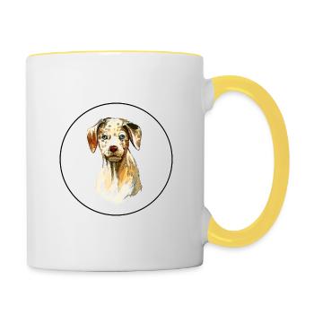 Catahoula Leopard Dog Aquarelle Illustration - Mug contrasté - blanc/jaune - Droite