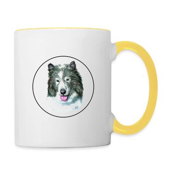 Illustration de l’aquarelle de chien esquimau canadien - Mug contrasté - blanc/jaune - Droite