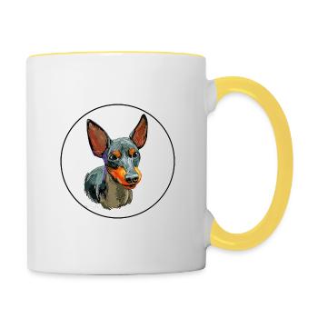 Englisch Toy Terrier Hund Aquarell Illustration - Tasse zweifarbig - Weiß/Gelb - Rechts