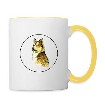 Ostsibirische Laika Hund Aquarell Illustration - Tasse zweifarbig - Weiß/Gelb - Rechts