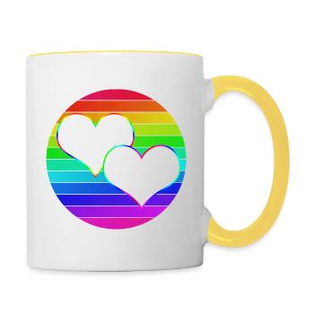 Rainbow 2 entwined hearts - Contrasting Mug - white/yellow - Right
