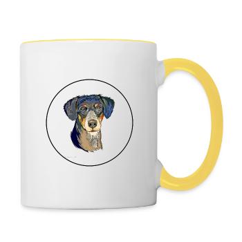 Eurohound Skandinavischer Hund Aquarell Illustration - Tasse zweifarbig - Weiß/Gelb - Rechts