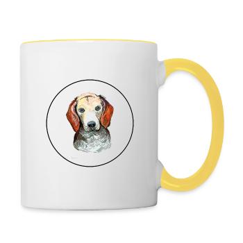 Estnischer Hund Aquarell Kunst Illustration - Tasse zweifarbig - Weiß/Gelb - Rechts