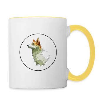 Norrbottenspets Hund Aquarell Skizze Illustration - Tasse zweifarbig - Weiß/Gelb - Rechts