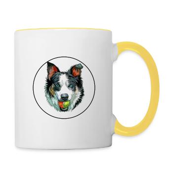 Neuseeland Heading Dog Aquarell Illustration - Tasse zweifarbig - Weiß/Gelb - Rechts