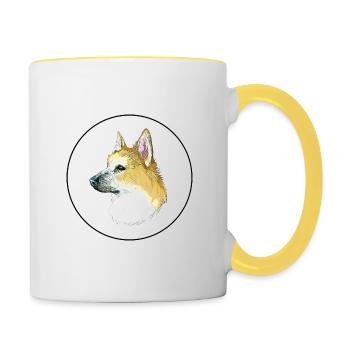 Norwegischer Buhund Hund Aquarell Illustration - Tasse zweifarbig - Weiß/Gelb - Rechts