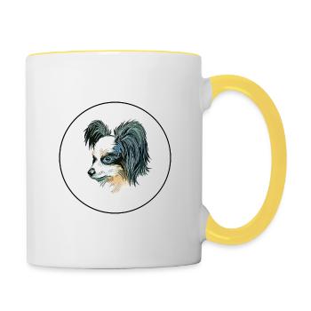 Papillon Dog Aquarelle Art Illustration - Mug contrasté - blanc/jaune - Droite