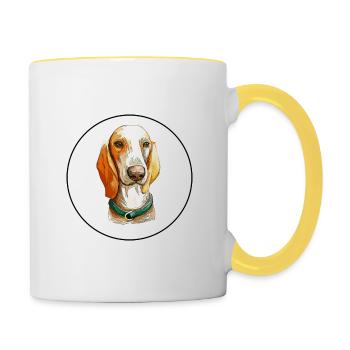 Porzellan Hund Aquarell Illustration - Tasse zweifarbig - Weiß/Gelb - Rechts