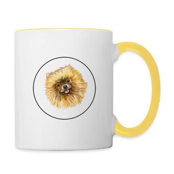 Illustration d’aquarelle de chien de Poméranie - Mug contrasté - blanc/jaune - Droite