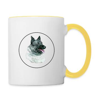 Norwegischer Elchhund Hund Aquarell Illustration - Tasse zweifarbig - Weiß/Gelb - Rechts