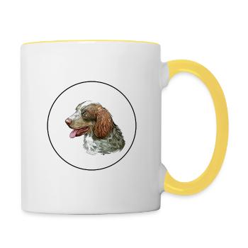Munsterlander Grande Aquarelle de Chien Illustration - Mug contrasté - blanc/jaune - Droite
