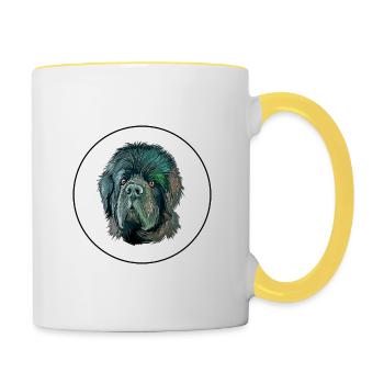 Neufundland Hund Aquarell Illustration - Tasse zweifarbig - Weiß/Gelb - Rechts
