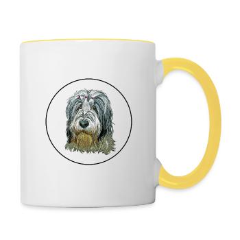 Polish Lowland Sheepdog Dog Watercolor Illustratio - Contrasting Mug - white/yellow - Right