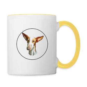 Podenco Canario Dog Watercolor Sketch Illustration - Contrasting Mug - white/yellow - Right