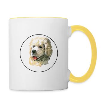 Polnischer Schäferhund Hund Aquarell Illustration - Tasse zweifarbig - Weiß/Gelb - Rechts