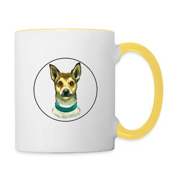 Norwegischer Lundehund Hund Aquarell Illustration - Tasse zweifarbig - Weiß/Gelb - Rechts