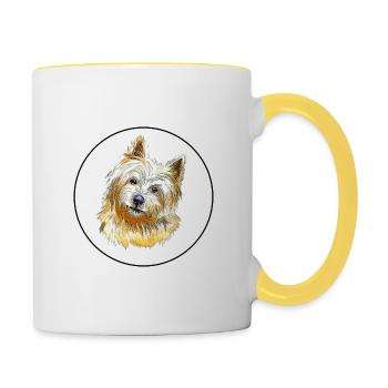 Norwich Terrier Dog Watercolor Sketch Illustration - Contrasting Mug - white/yellow - Right