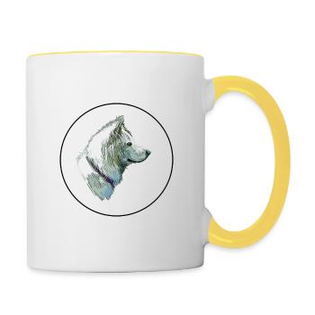 Illustration de croquis à l’aquarelle du chien Pungsan - Mug contrasté - blanc/jaune - Droite