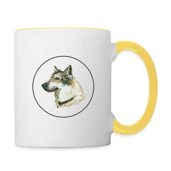Saarloos Wolfdog Dog Aquarelle Illustration - Mug contrasté - blanc/jaune - Droite