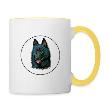 Illustration de l’aquarelle pour chien Schipperke - Mug contrasté - blanc/jaune - Droite