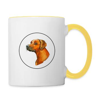 Rhodesian Ridgeback Dog Aquarelle Illustration - Mug contrasté - blanc/jaune - Droite