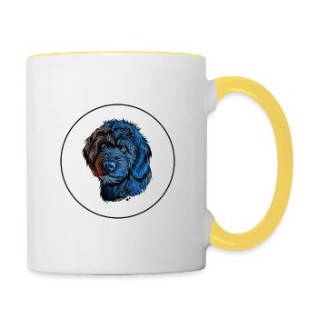 Portuguese Water Dog Watercolor Illustration - Contrasting Mug - white/yellow - Right