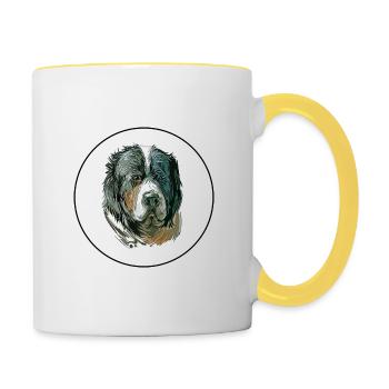 Pyrenäen Mastiff Hund Aquarell Illustration - Tasse zweifarbig - Weiß/Gelb - Rechts