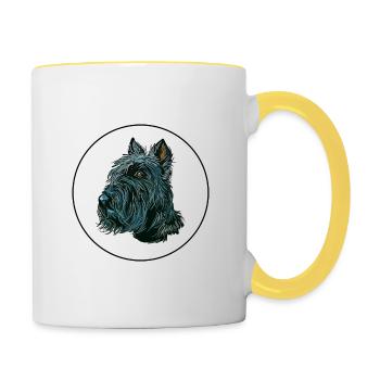 Scottish Terrier Hund Aquarell Illustration - Tasse zweifarbig - Weiß/Gelb - Rechts