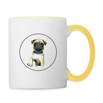 Pug Dog Aquarelle Peinture Illustration - Mug contrasté - blanc/jaune - Droite
