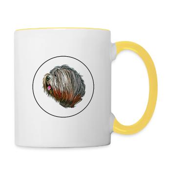 Schapendoes Dog Aquarelle Illustration - Mug contrasté - blanc/jaune - Droite