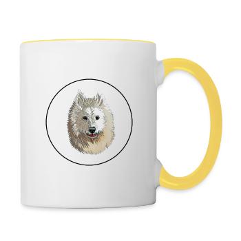 Samoyed Dog Watercolor Sketch Illustration - Contrasting Mug - white/yellow - Right