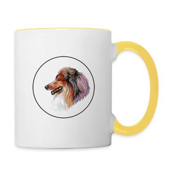 Scotch Collie Hund Aquarell Skizze Illustration - Tasse zweifarbig - Weiß/Gelb - Rechts