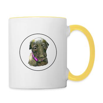 Scottish Deerhound Dog Watercolor Illustration - Contrasting Mug - white/yellow - Right