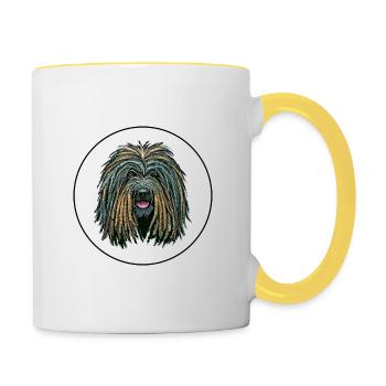 Puli Hund Aquarell Farbe Illustration - Tasse zweifarbig - Weiß/Gelb - Rechts