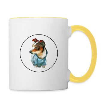 Rat Terrier Hund Aquarell Illustration - Tasse zweifarbig - Weiß/Gelb - Rechts