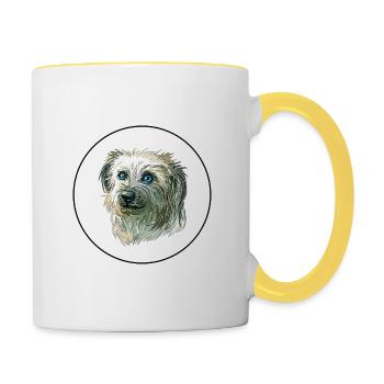 Illustration aquarelle de chien de berger pyrénéen - Mug contrasté - blanc/jaune - Droite