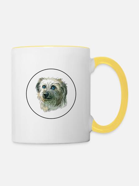 Pyrenäen-Schäferhund-Aquarell-Illustration - Tasse zweifarbig - Weiß/Gelb