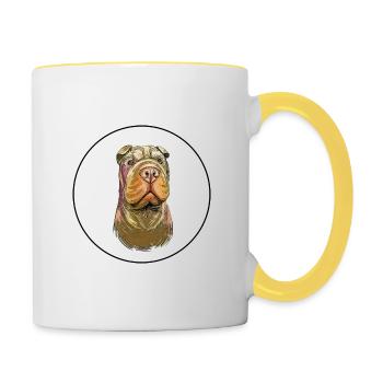 Shar Pei Reinrassiger Hund Aquarell Illustration - Tasse zweifarbig - Weiß/Gelb - Rechts