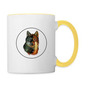 Shikoku Dog Watercolor Sketch Illustration - Contrasting Mug - white/yellow - Right