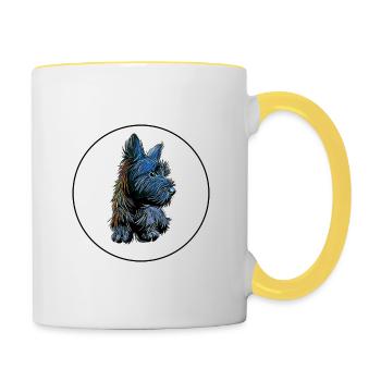 Skye Terrier Hund Aquarell Illustration - Tasse zweifarbig - Weiß/Gelb - Rechts