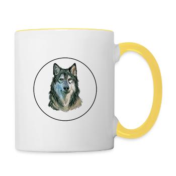 Tamaskan Hund Aquarell Kunst Illustration - Tasse zweifarbig - Weiß/Gelb - Rechts