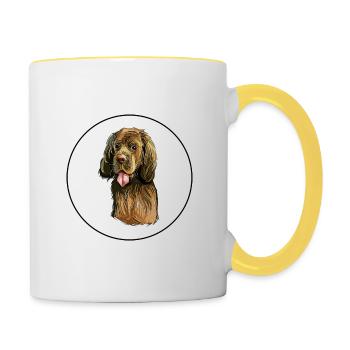 Sussex Spaniel Hund Aquarell Kunst Illustration - Tasse zweifarbig - Weiß/Gelb - Rechts