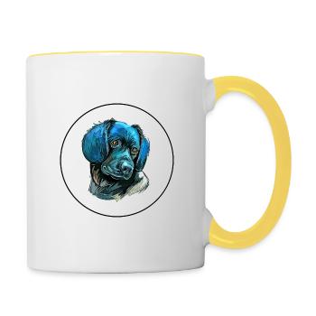 Stabyhoun Stabij Aquarelle pour chien Illustration - Mug contrasté - blanc/jaune - Droite