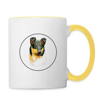 Smooth Collie Dog Aquarell Skizze Illustration - Tasse zweifarbig - Weiß/Gelb - Rechts