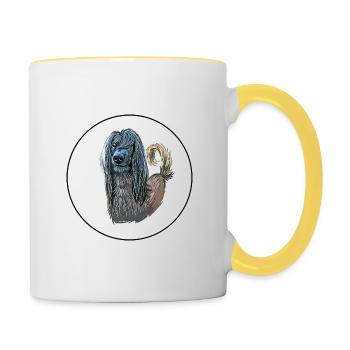 Taigan Kirgisischer Taighany Hund Aquarell Illustration - Tasse zweifarbig - Weiß/Gelb - Rechts