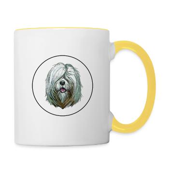 Südrussischer Ovcharka Hund Aquarell Illustration - Tasse zweifarbig - Weiß/Gelb - Rechts